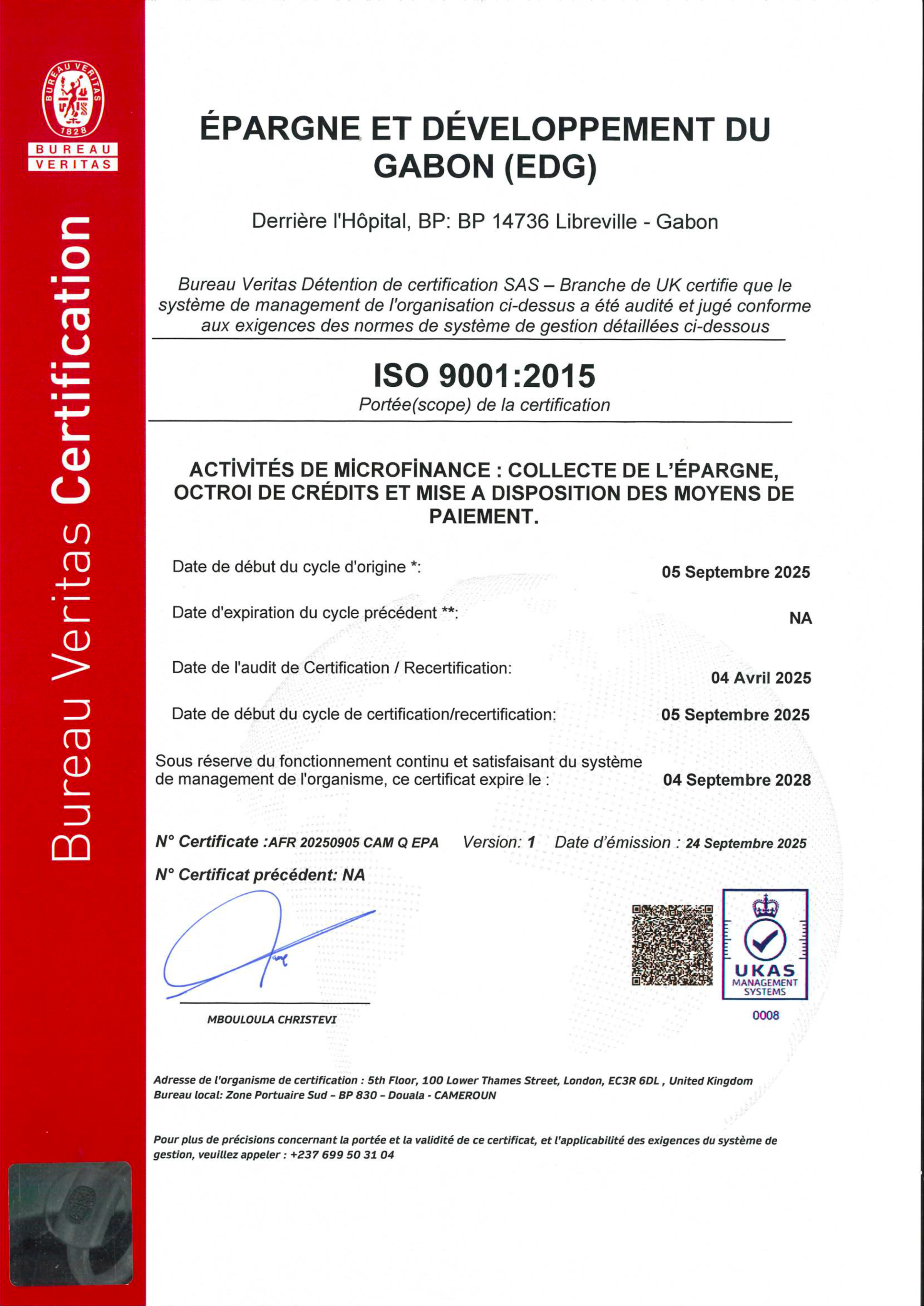 CERTIFICATION ISO 9001 V 2015